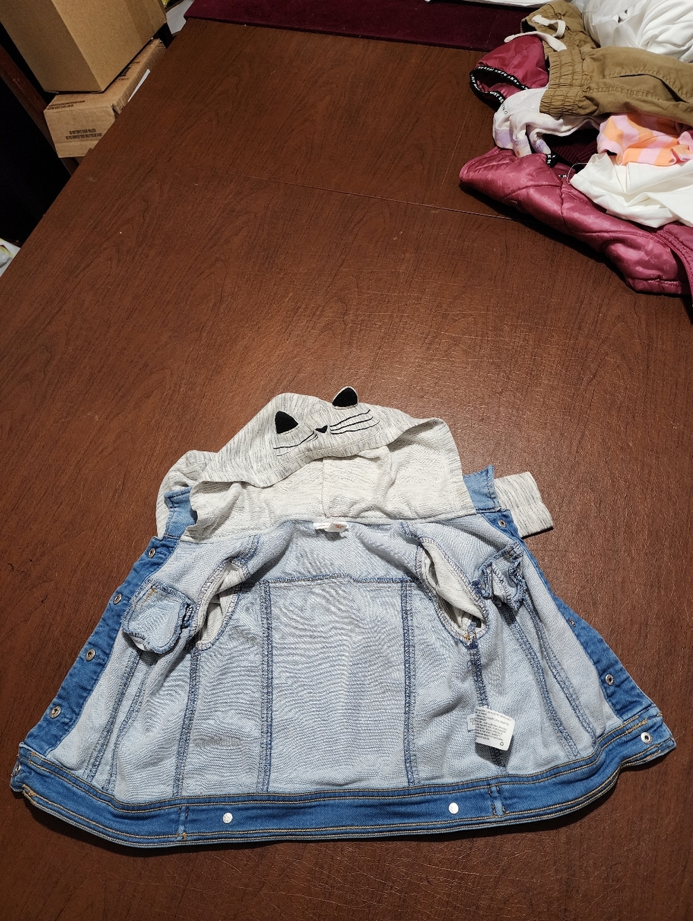 Cat & Jack Light Blue Denim Jacket with Gray Hoodie Sleeves - Picture 3 of 7